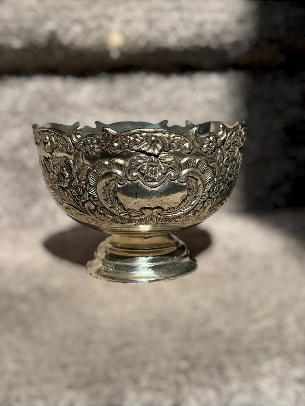 Vintage F.B. Rogers Silverplate Pedestal Bowl Ornate High Relief Floral Design
